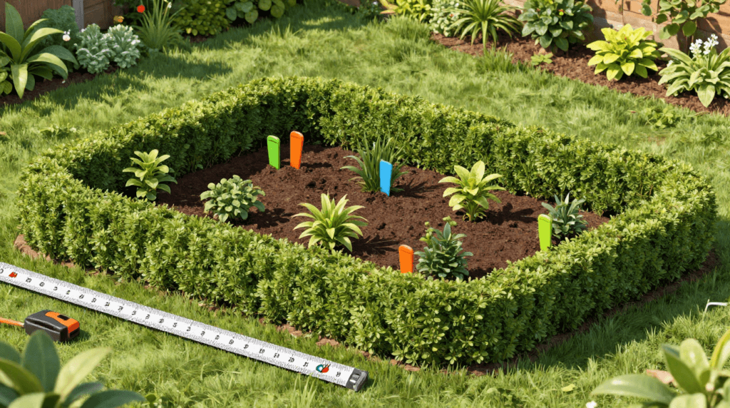 Privacy hedge planting layout showing proper spacing between plants.
