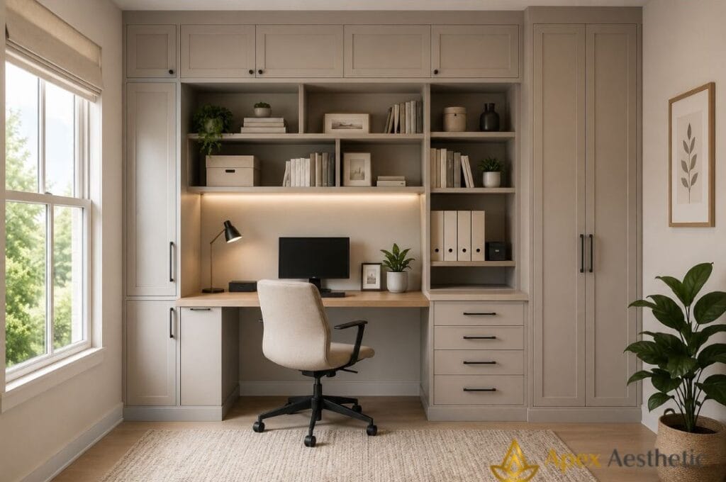 Built-in storage cabinets for small home offices.