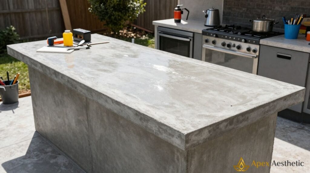 Concrete countertop installation for a durable outdoor kitchen workspace