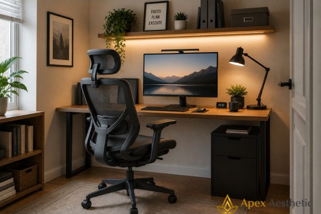Ergonomic office chair for a small home office.