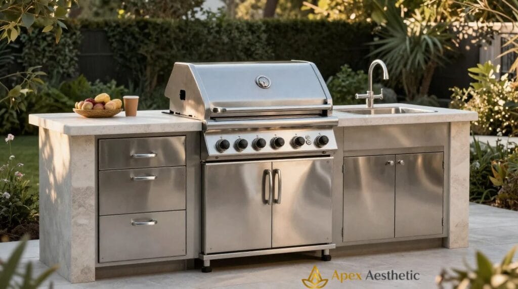 Stainless steel outdoor kitchen appliances designed for weather resistance and durability