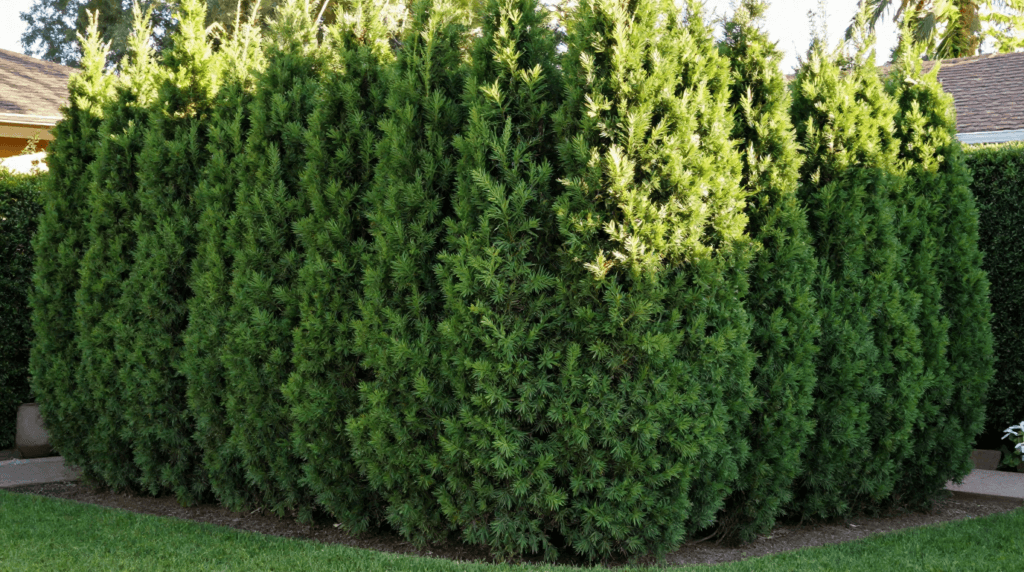 Leyland Cypress hedge providing year-round backyard privacy screening.