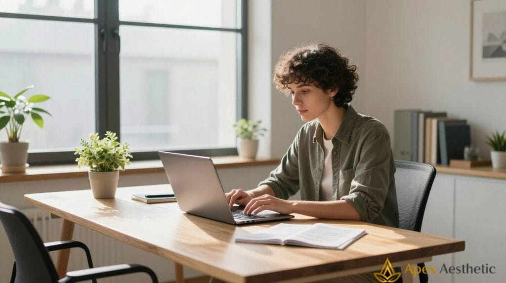 Focused remote worker in a clean and productive home office.
