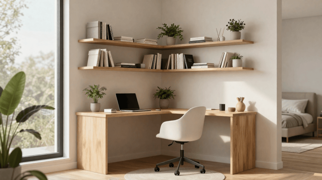Small home office ideas using a corner desk in an apartment