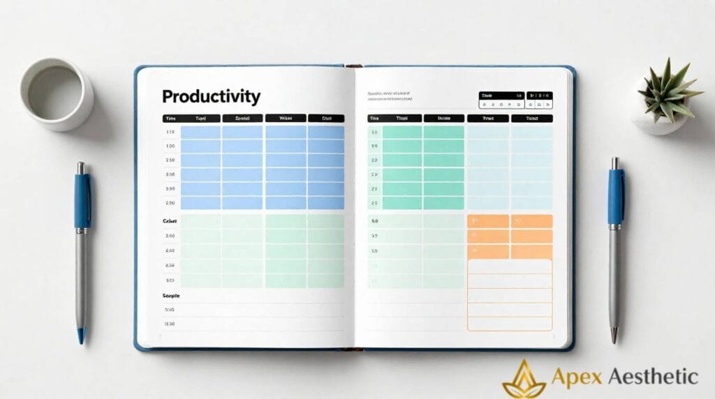 Time-blocking planner with color-coded work sessions.