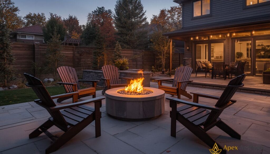 Backyard fire pit seating area designed for family gatherings and outdoor entertaining.