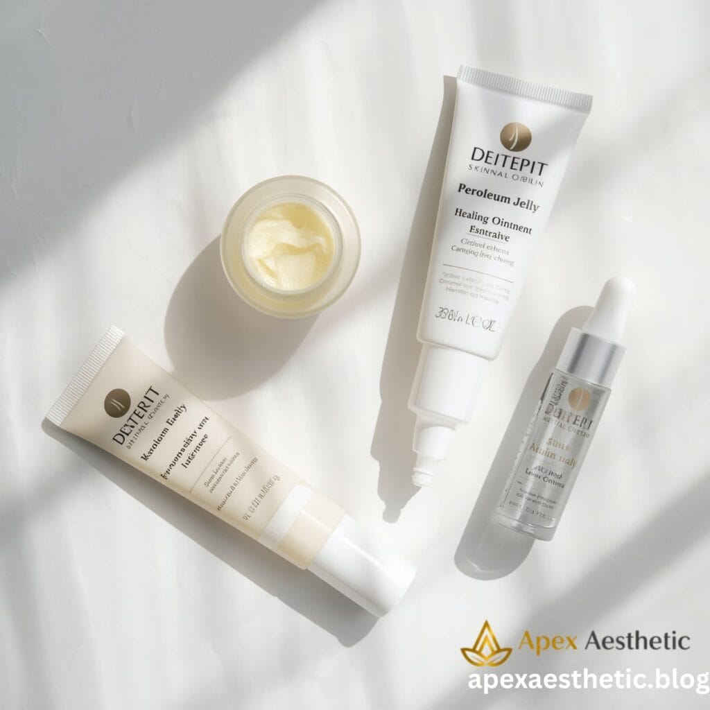 Common occlusive skincare products used for slugging and skin barrier repair.