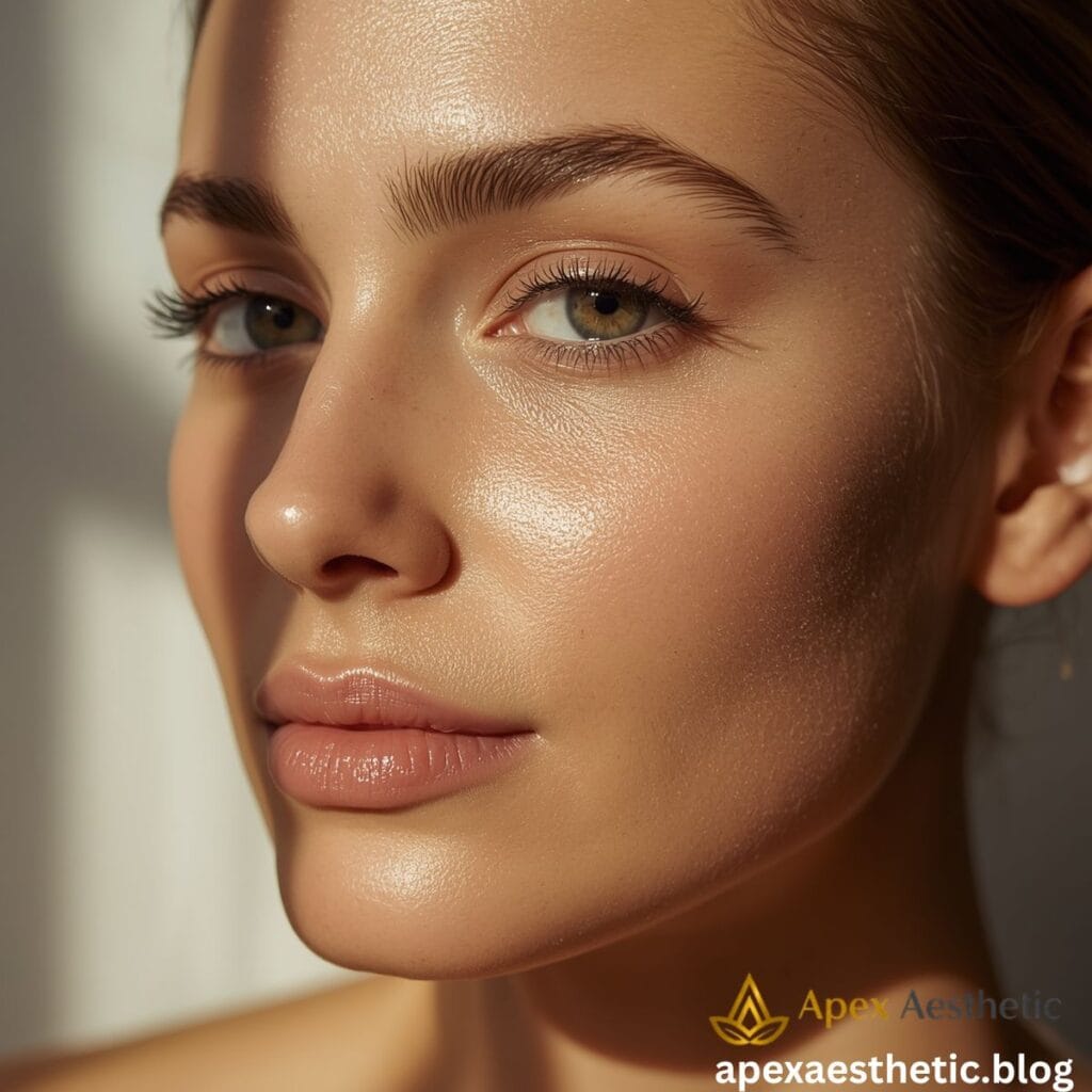 Healthy hydrated skin after following a consistent slugging skincare routine.