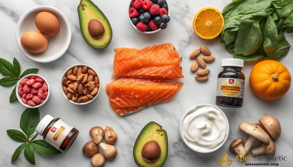 Foods rich in vitamins that support healthy hair growth.